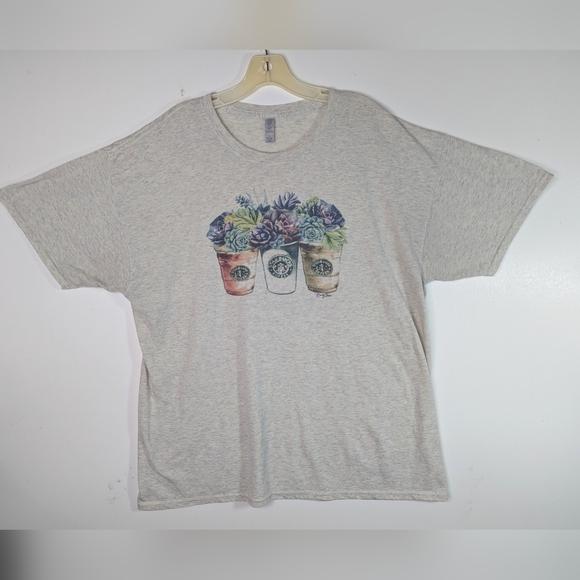 Unisex Starbucks Succulents Gray XL Tshirt Coffee Lover Plants Distressed - Picture 2 of 10